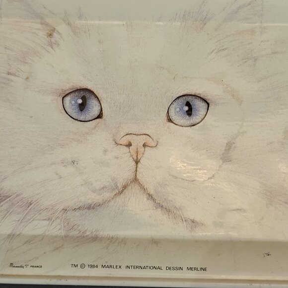 Vintage 1984 Marlex Cat Face Design Rectangular Metal Tray - Picture 3 of 6